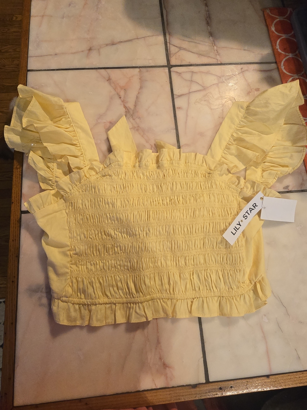 Lily Star Pale Yellow Smocked Ruffle Crop Top